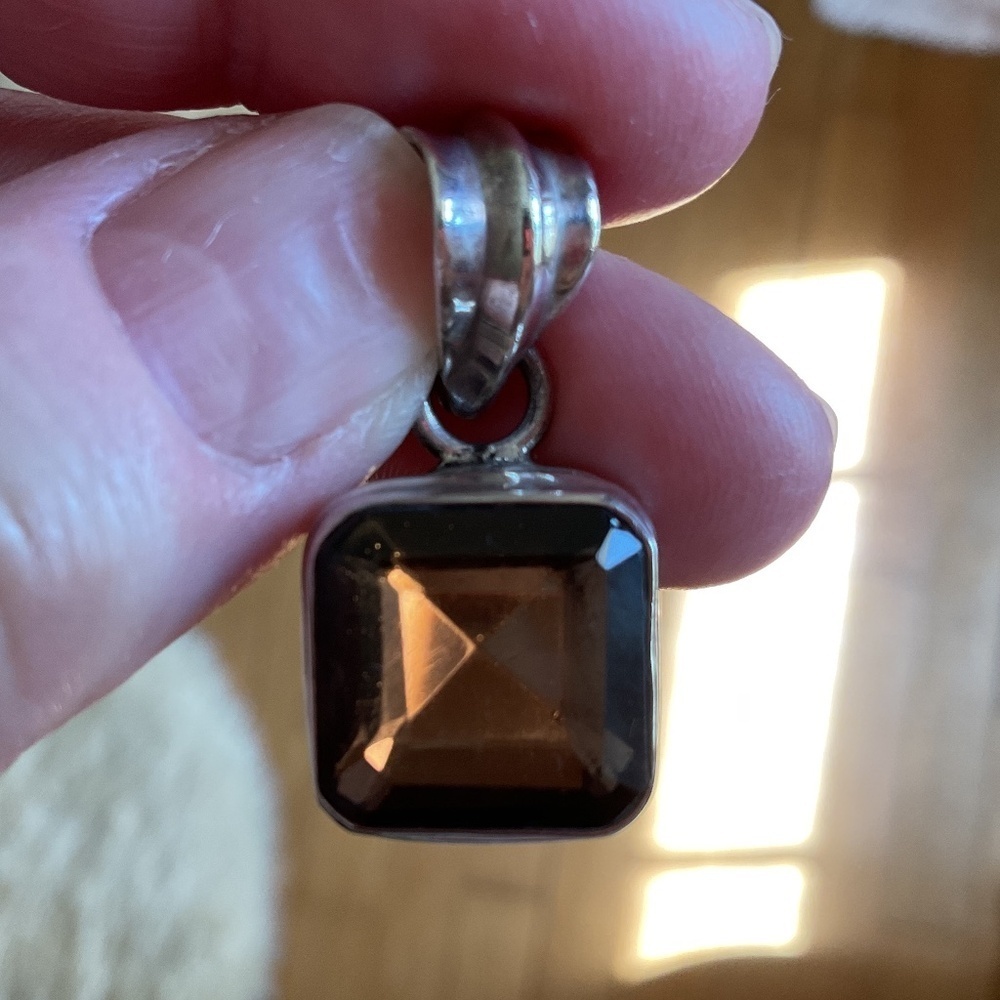 NWOT Sterling Silver 925 Smoky Topaz Square Pendant